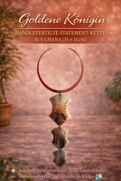 „Goldene Königin Handgefertigte Statement-Kette aus Ghana (35×14 cm)“