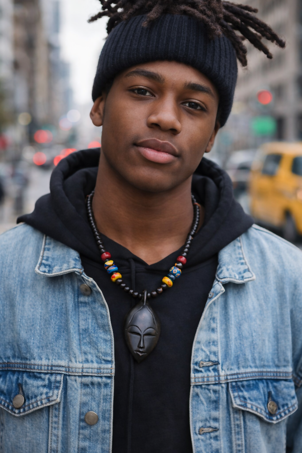 “Carved Mask Beads” Handmade wooden bead necklace from Ghana