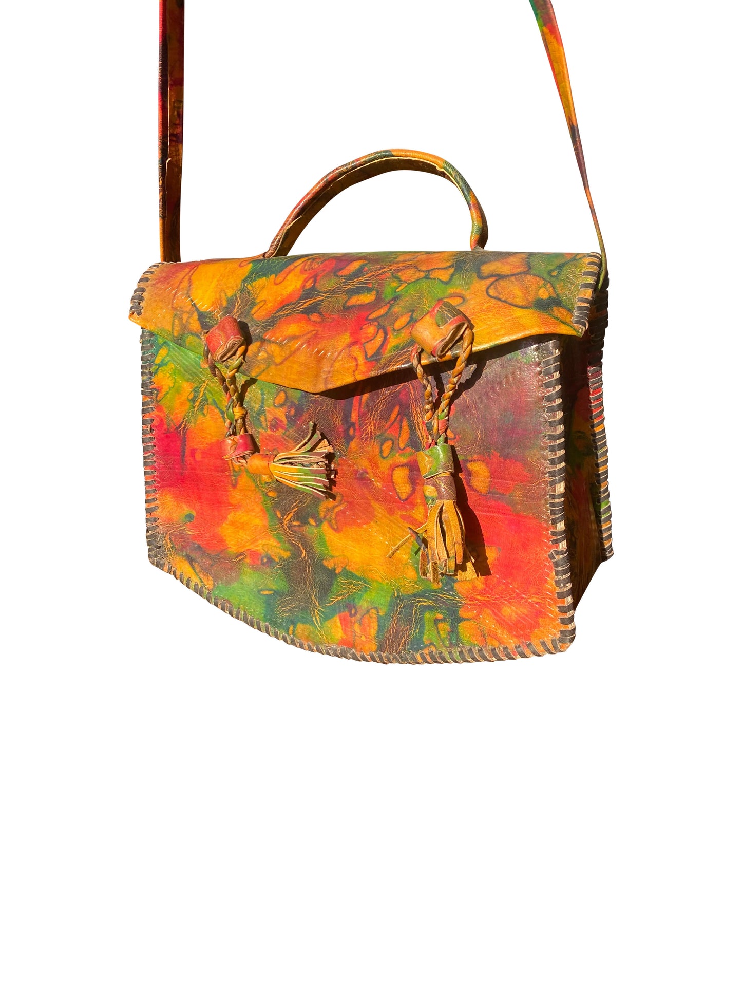 Handgefärbte Leder-Umhängetasche – Ghanaische Handarbeit (25×20×10 cm, 100% Leder)