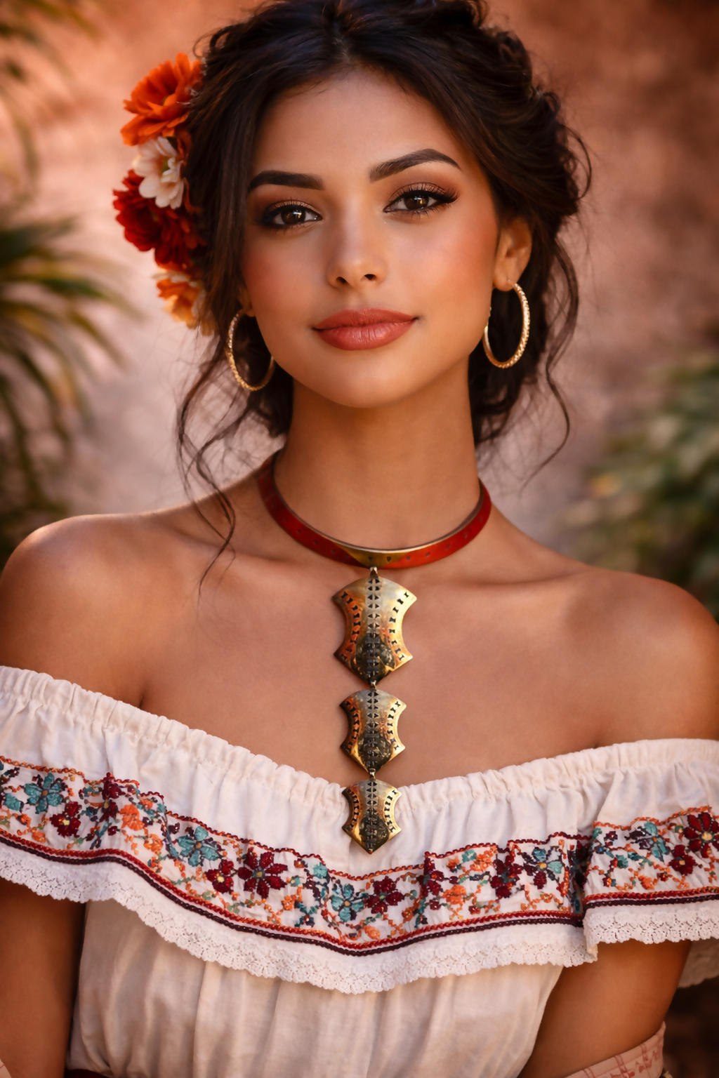 „Goldene Königin Handgefertigte Statement-Kette aus Ghana (35×14 cm)“