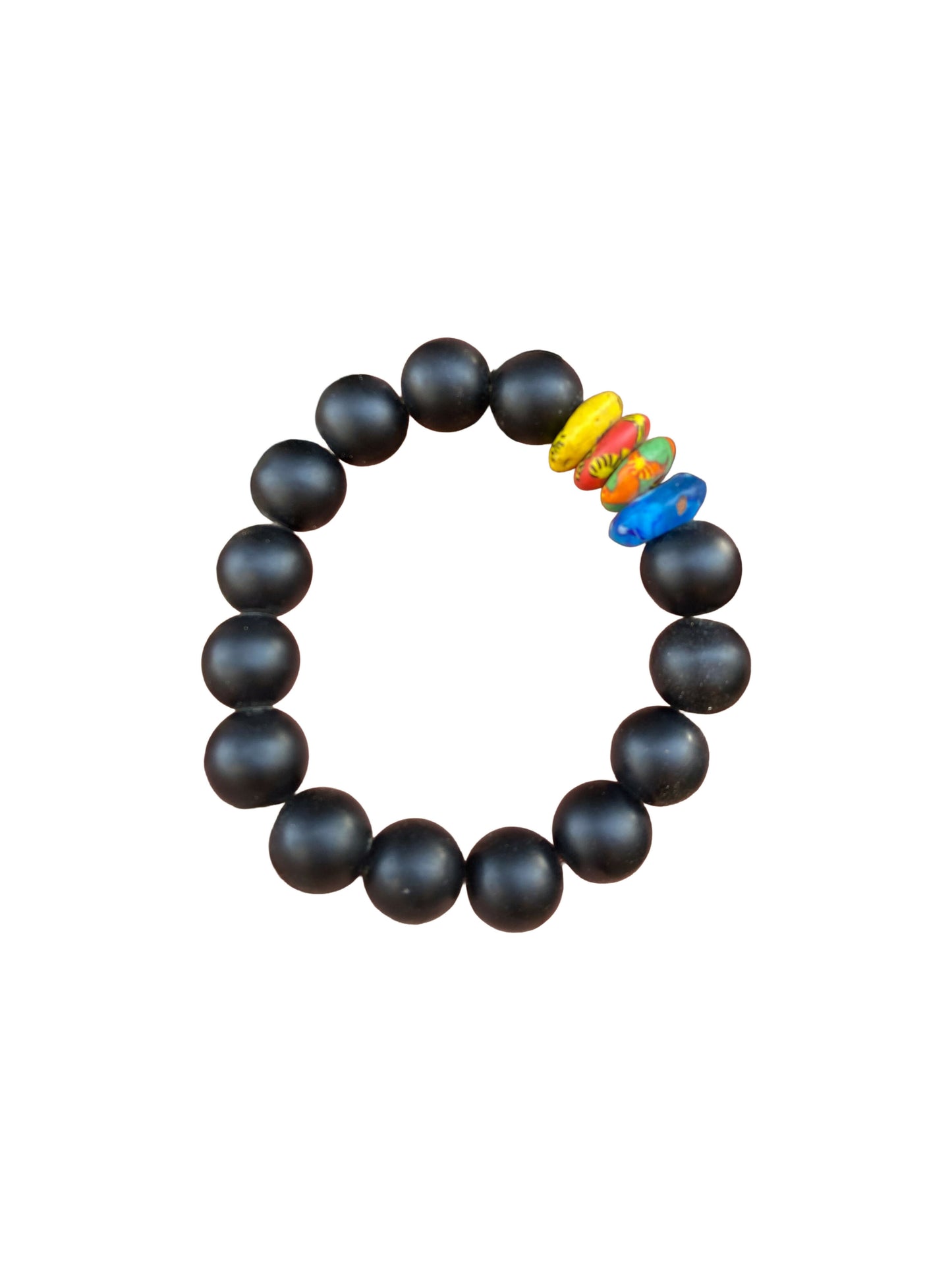 Handgefertigtes Glasperlen-Armband aus Ghana Schwarz mit bunten Akzentperlen (Unisex)