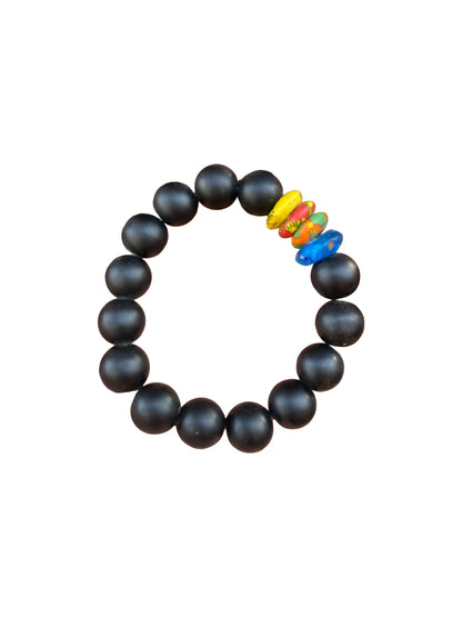 Handgefertigtes Glasperlen-Armband aus Ghana Schwarz mit bunten Akzentperlen (Unisex)