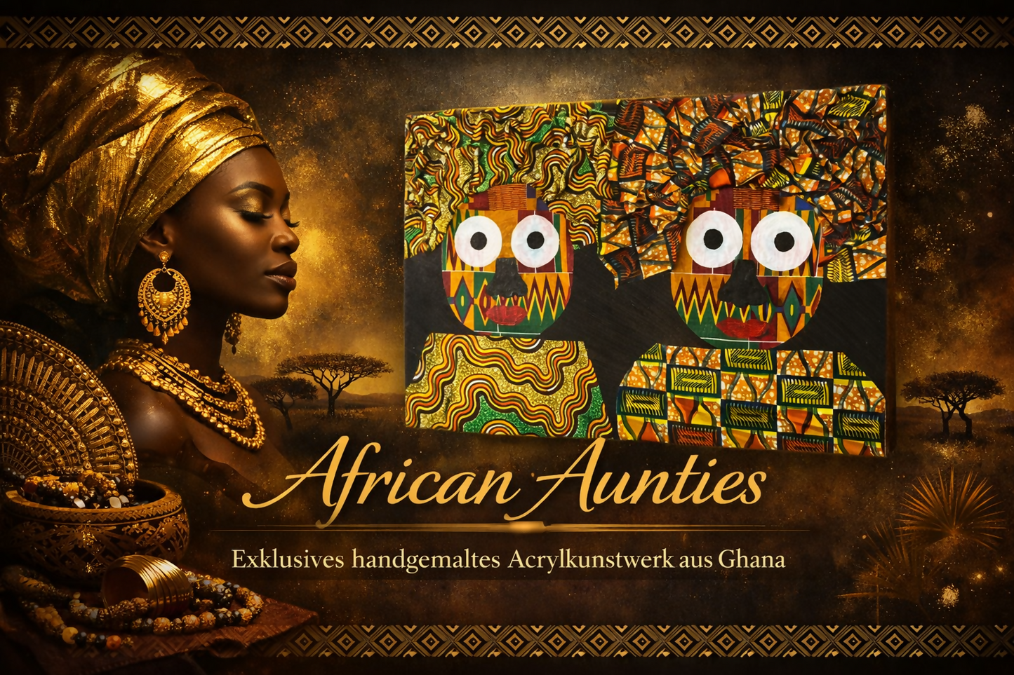 "African Aunties" Exklusives handgemaltes Acrylkunstwerk aus Ghana (80 × 60 cm)