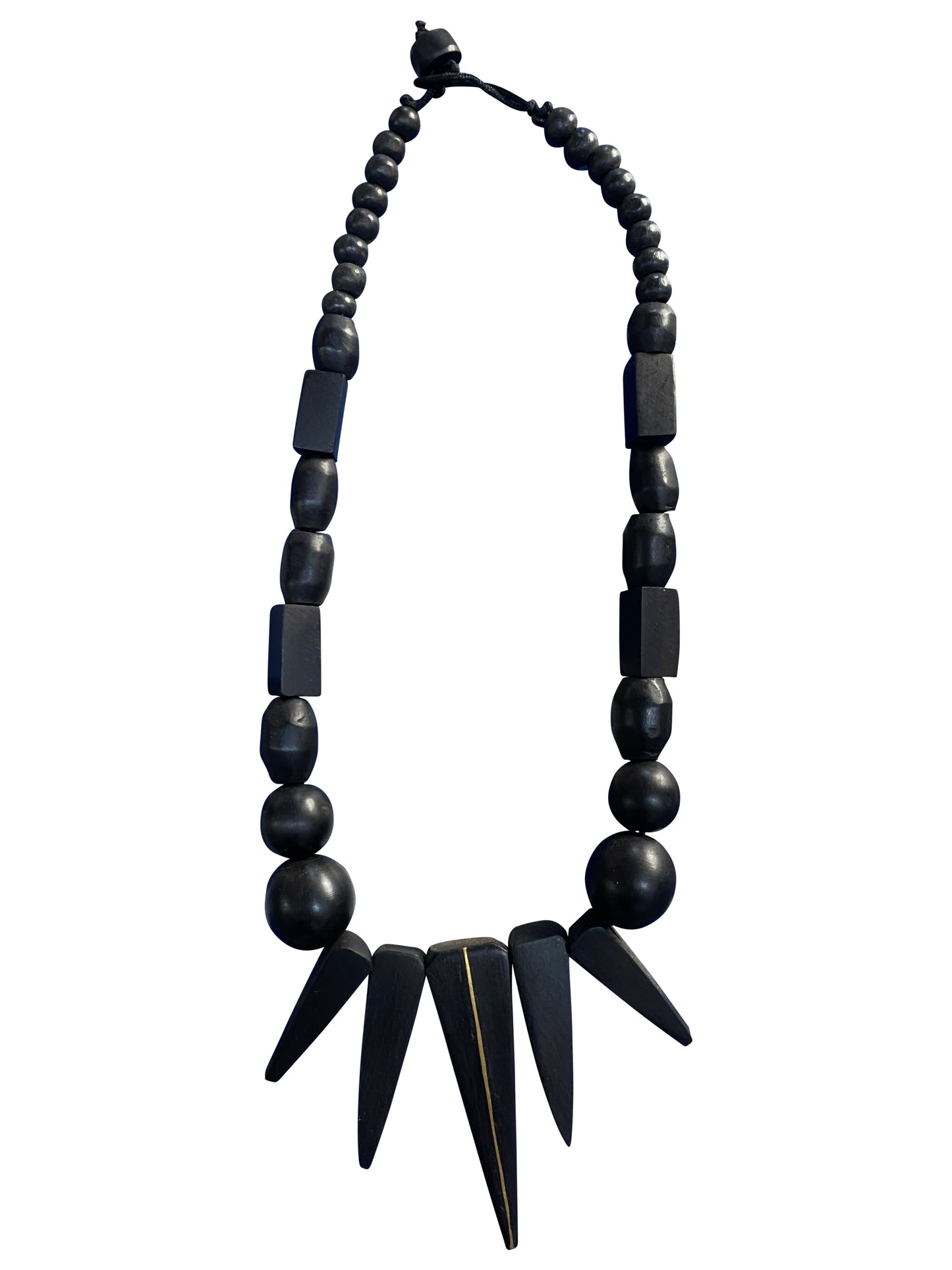 Statement necklace made of ebony – Hand-carved spikes in a modern tribal design (30 cm)
