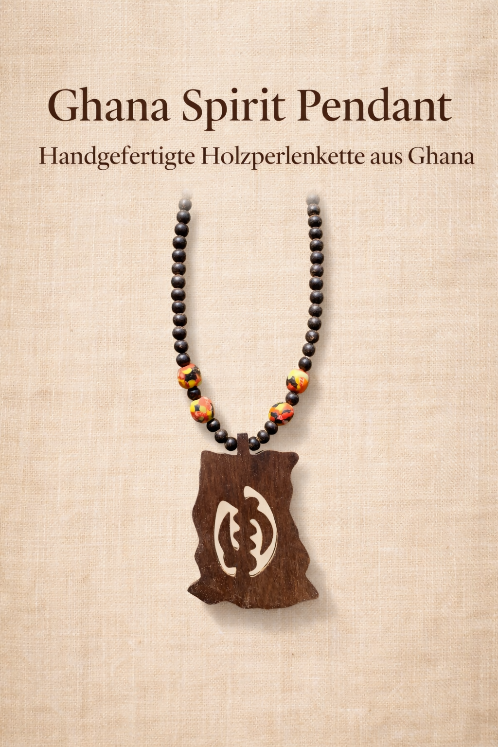 „Ghana Spirit Pendant“ Handgefertigte Holzperlenkette aus Ghana