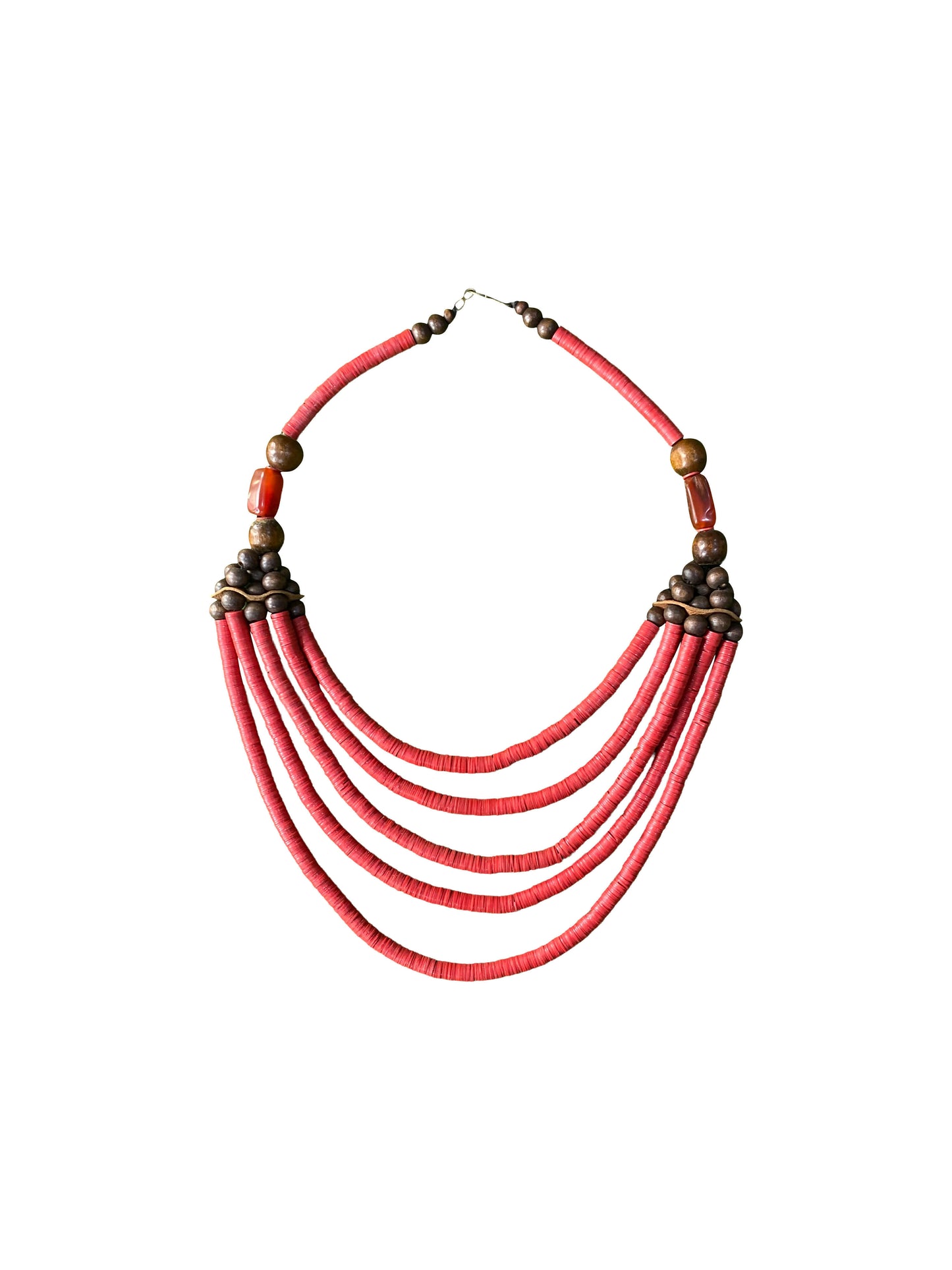 „Color Layers“ Handgefertigte 5-Strang Halskette aus recycelten Coffy Beads und Ossese-Holz