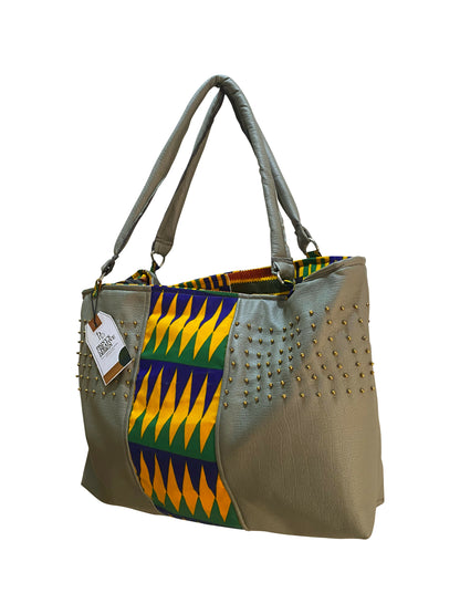 Premium Leder-Kente Bag mit Goldperlen & Zipper – 42×36×15 cm, Princella