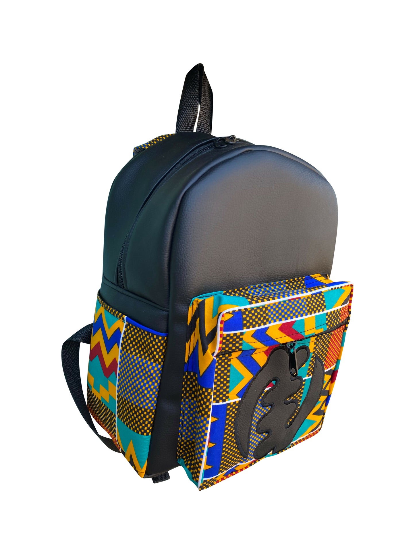 Adinkra Mini Rucksack Handgefertigt aus Leder & Cotton aus Ghana 35×22×25cm