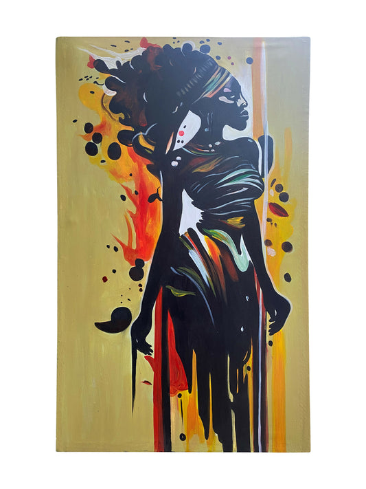 Silhouette of Grace – Ausdrucksstarkes Acrylgemälde afrikanischer Kunst (104x64 cm)