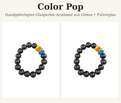 Handgefertigtes Glasperlen-Armband aus Ghana Schwarz mit bunten Akzentperlen (Unisex)