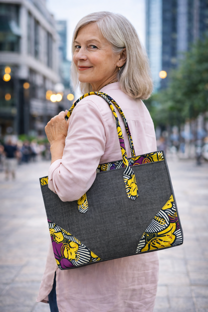 Kente Heritage Shopper Handgemachte Jute-Tasche aus Ghana 34×45×14cm