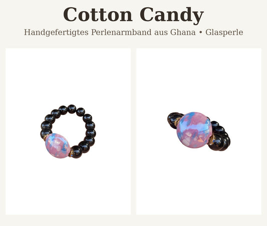 Handgefertigtes Perlenarmband aus Ghana Schwarze Perlen mit rosa-blauer Glasperle (Unisex)